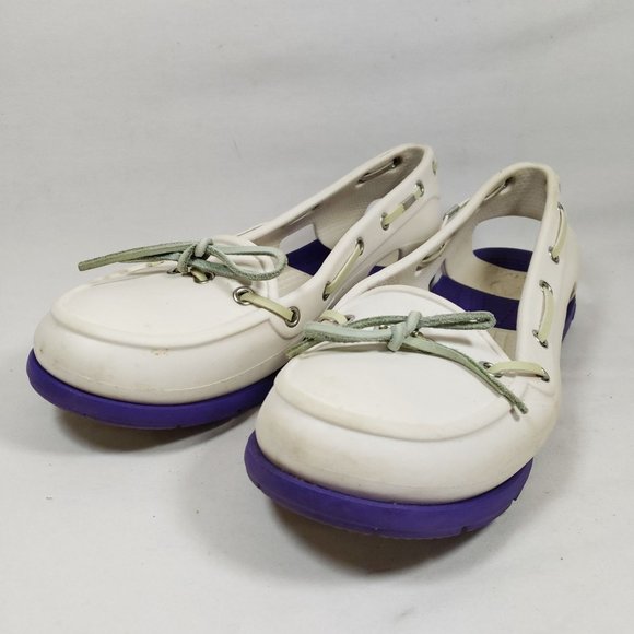Crocs Women's Size 8 Beachline Boat Shoes White Purple - Picture 2 of 8